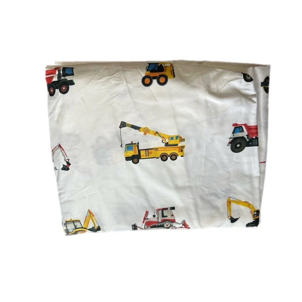 Construction Truck Fitted Crib Sheet White Toddler Bedding Excavator Crane Print